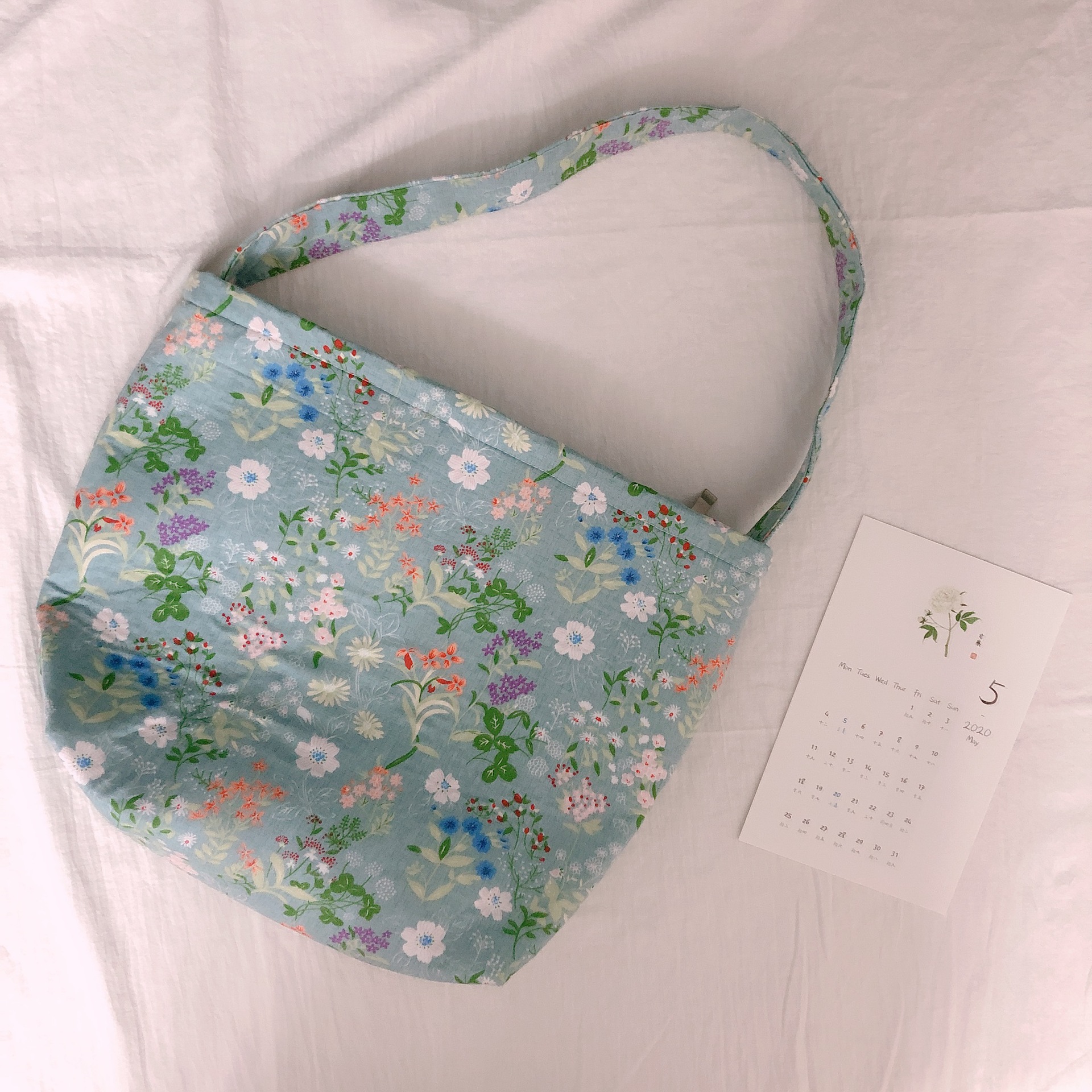 【归蝶布包】腋下包棉布袋单肩女布包加厚清新文艺森系绿色系碎花