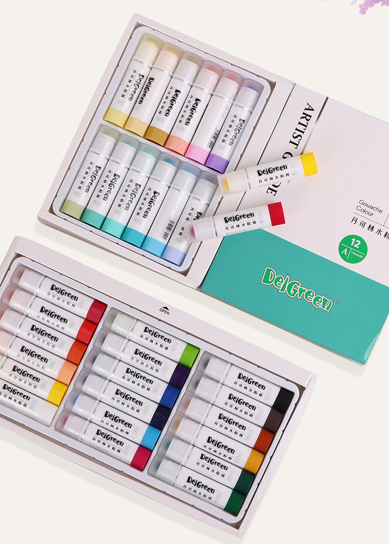 丹可林水粉棒12色 18色马卡龙色儿童旋转蜡笔可水洗炫彩棒重彩棒