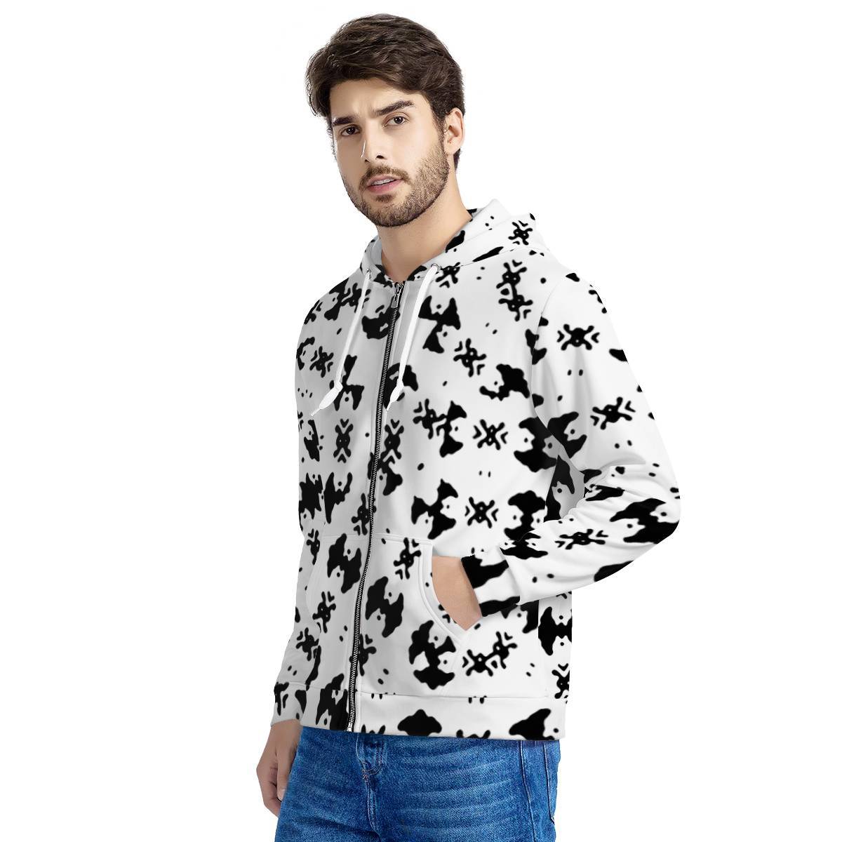 欧美连帽外套男波西米亚元素带帽开衫外套秋冬款潮流卫衣一件定制