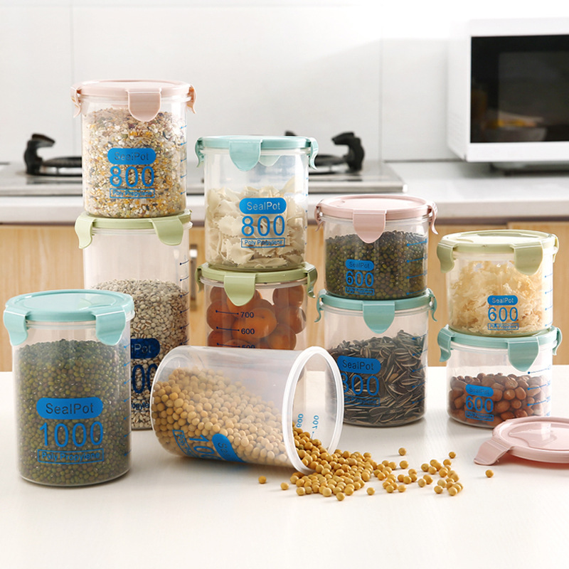 Transparent Plastic Fresh-Keeping Sealed Jar Food Storage Jar Kitchen Cereals Storage Box Storage Jar with Lid