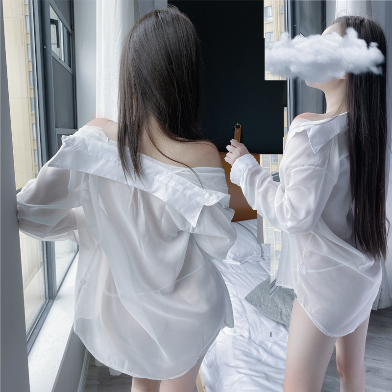 夜色春风情趣内衣雪纺白衬衫制服诱惑居家包臀性感睡衣短裙秘书