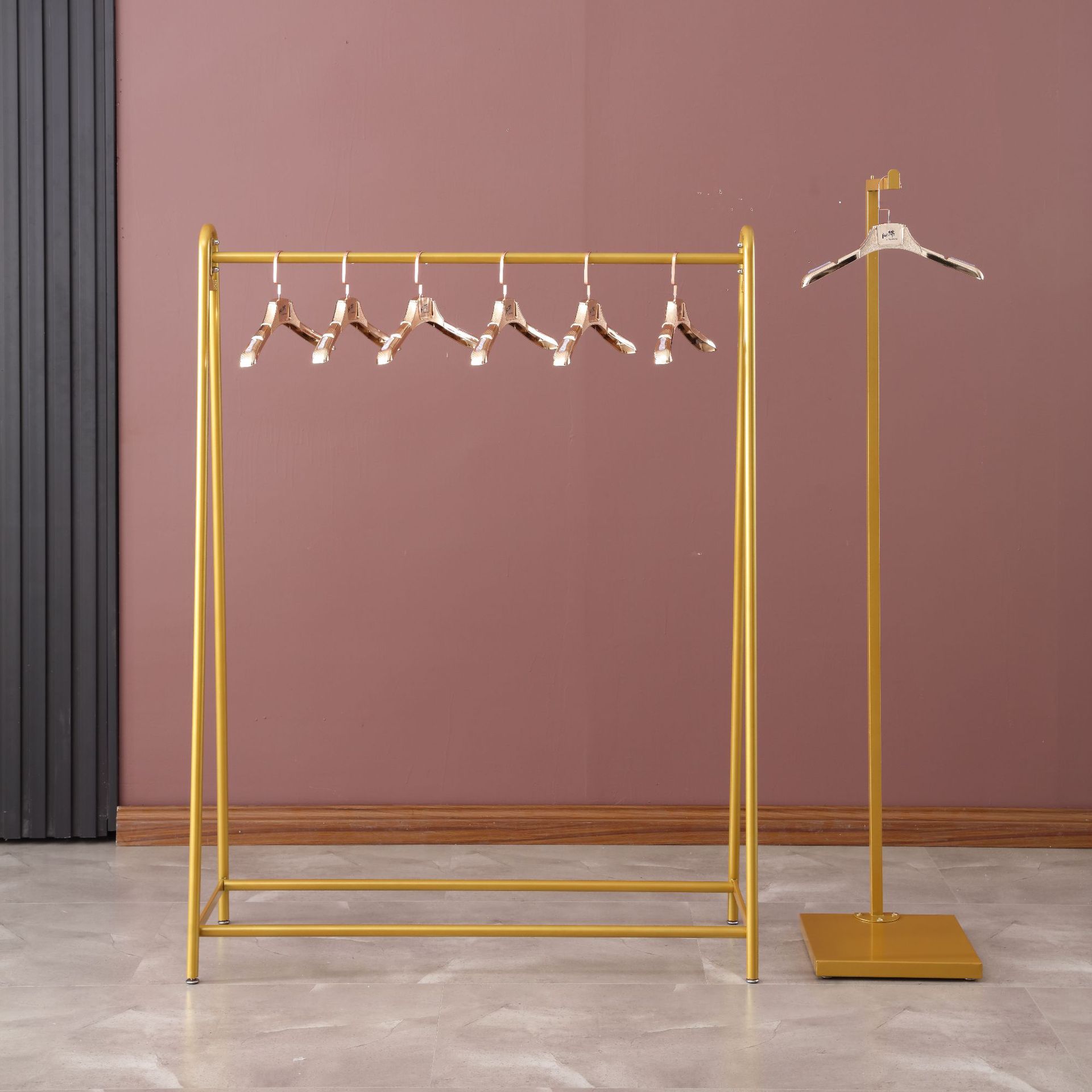 服装店专用展示架金色落地式男女衣服货架中岛铁艺挂衣架挂杆架子