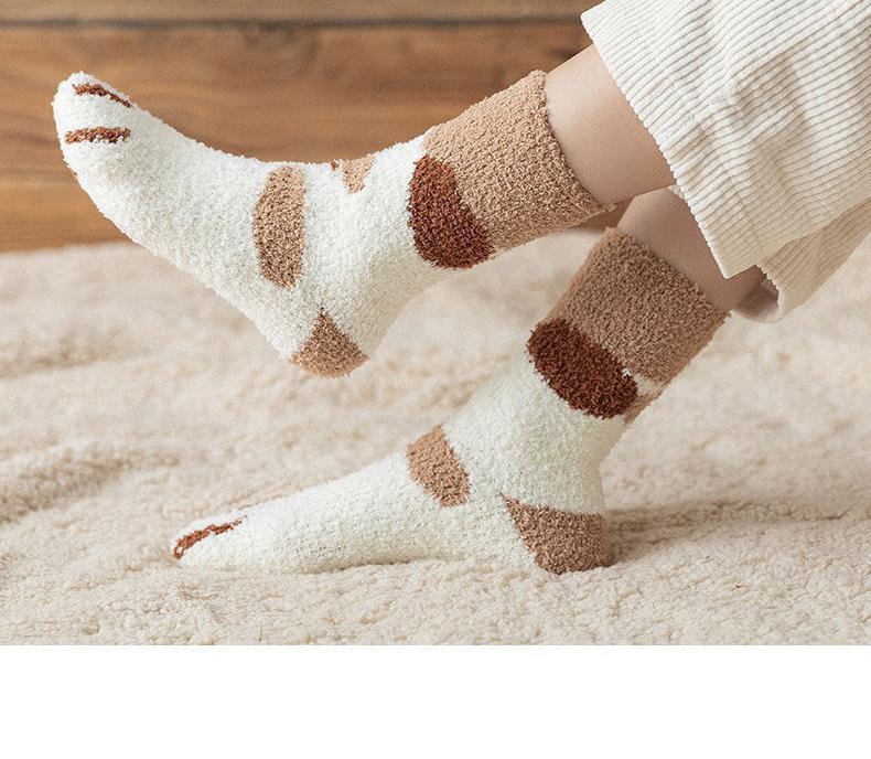 包邮猫爪袜珊瑚绒袜子女毛毛绒中长筒袜子坐月子保暖袜地板袜睡眠