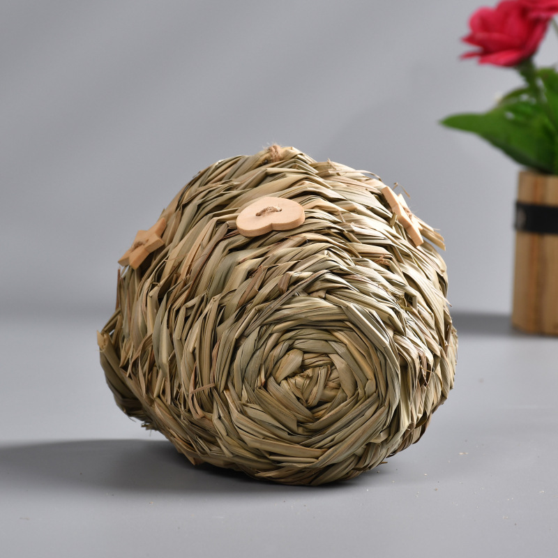 手工编织草屋草球二合一芦苇草仓鼠龙猫玩具睡床