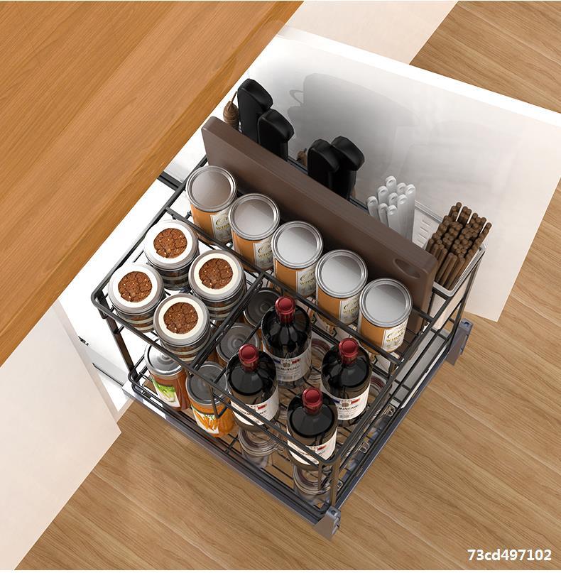 调味拉篮厨房橱柜调料置物架304不锈钢抽屉阻尼竖拉篮内置