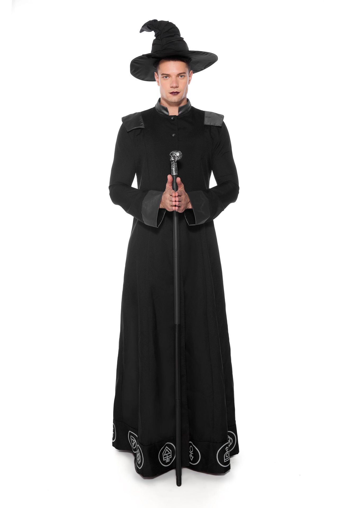 万圣狂欢派对 长袍魔法师扮演 黑色男巫师装学者演出服 舞台表演