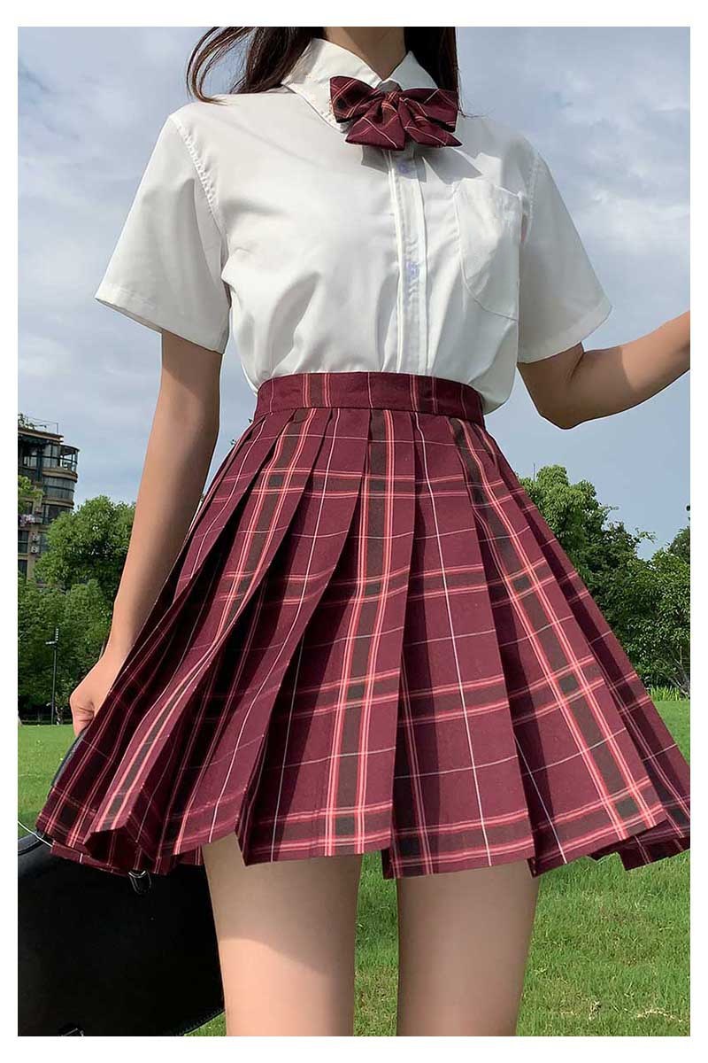 沙华jk正统制服裙中牌日系高腰学院风学生百褶裙格子裙短袖女