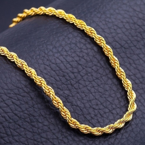 欧美潮流wish麻花链 镀18k黄金4mm闪扭绳项链 时尚外贸饰品批发