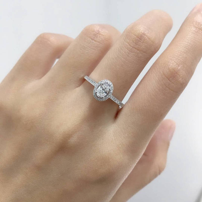 高端珠宝批发 gia30分d色si1椭圆钻戒 18k金群镶钻石结婚订婚戒指