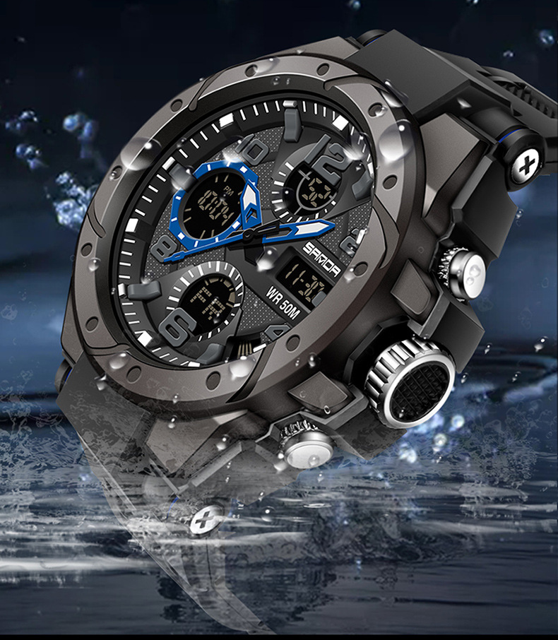 外贸男款电子表户外运动夜光男女学生腕表手表三达sanda