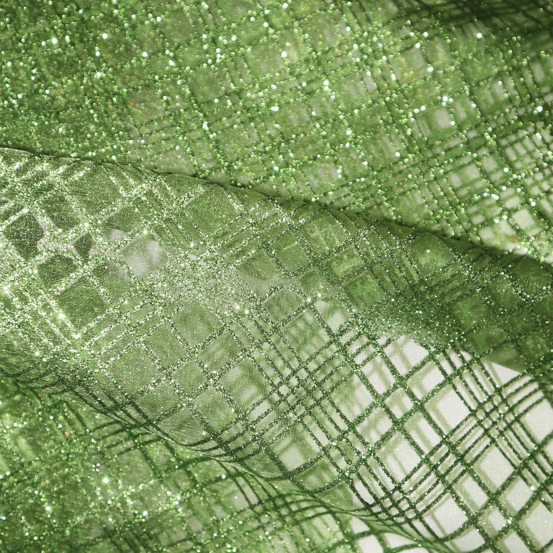 30梭透明欧根纱 绿色纱底 印金面料 礼品工艺品面料 包装材料面料