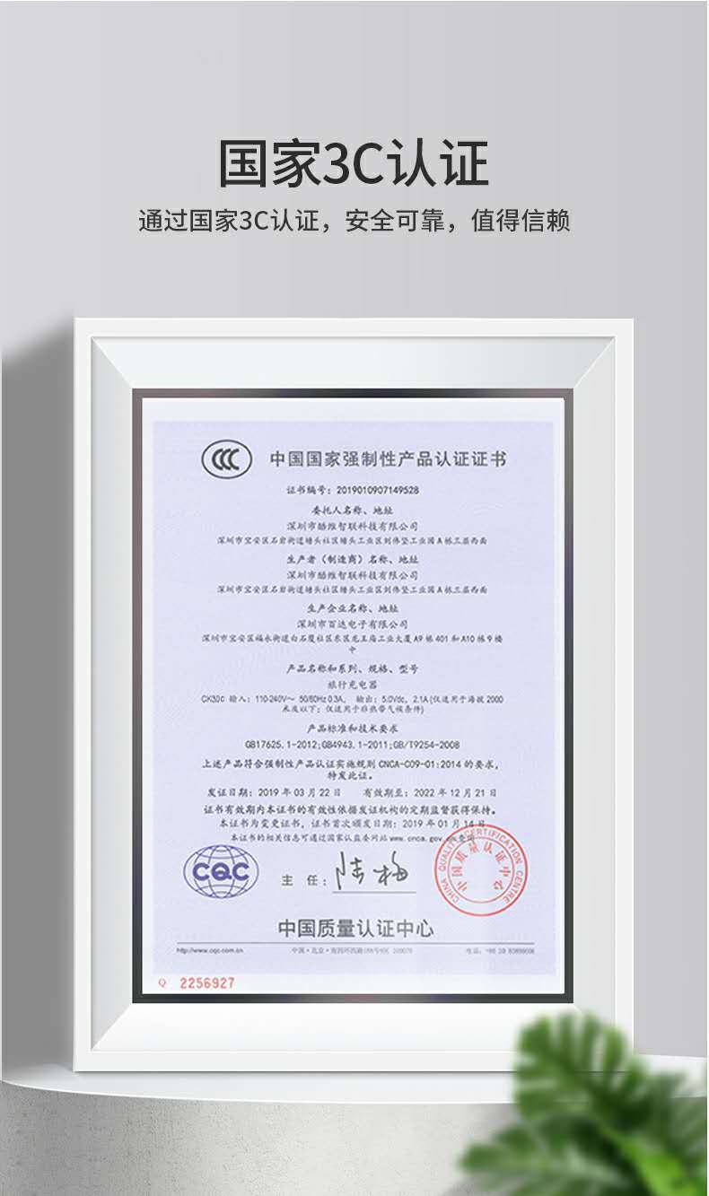 1a快充智能通用充电器3c认证 100-240v