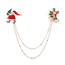 欧美新款圣诞系列双层链条滴油圣诞老人铃铛手套胸针胸花胸章男女