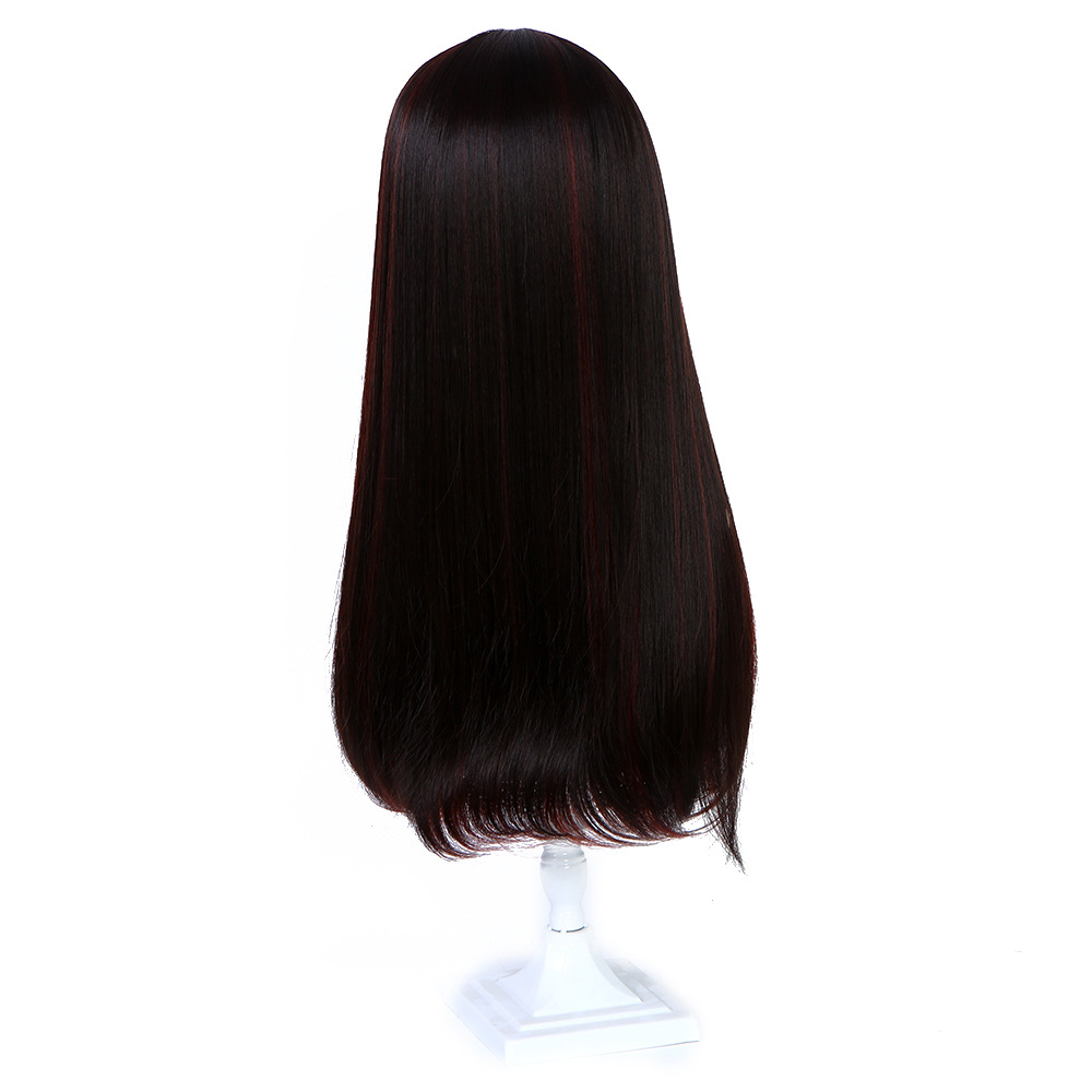 时尚新款高温丝65cm长假发黑长直刘海假发中分黑红假发套定制批发