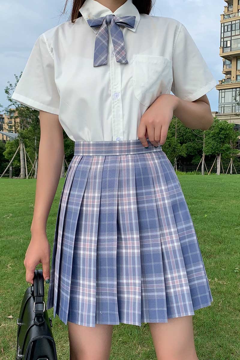 紫烟正版原创jk制服学院风日系短裙高腰百褶裙格子裙