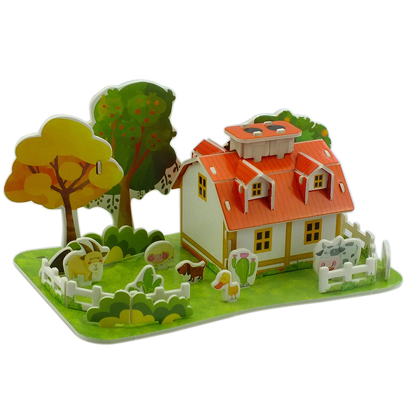 3d立体拼图纸质乡间别墅模型摆件动物手工成人儿童早教玩具