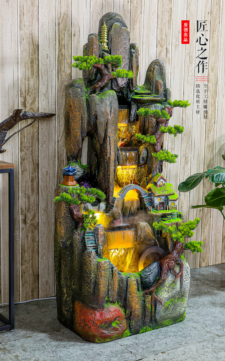 大型假山流水鱼缸工艺礼品美式家居客厅庭院创意景观装饰招财摆件