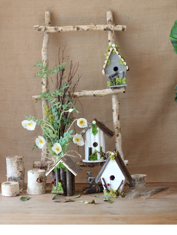 手工木头鸟巢鸟窝鸟屋小房子阳台花园庭院挂饰森系橱窗装饰摆件