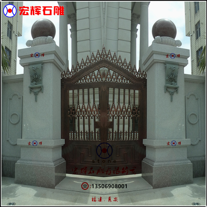 庭院围墙石雕大门柱 花岗石大门柱高2.8米