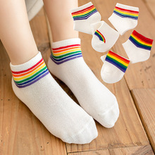 彩虹条儿童袜子棉男女童短袜小女孩短筒袜学生舞台表演袜春夏袜子