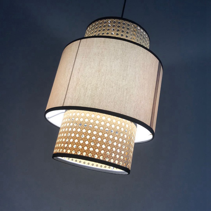 竹艺竹编灯罩 竹灯笼中国风中式火锅店塑料藤编织灯笼客厅吊灯