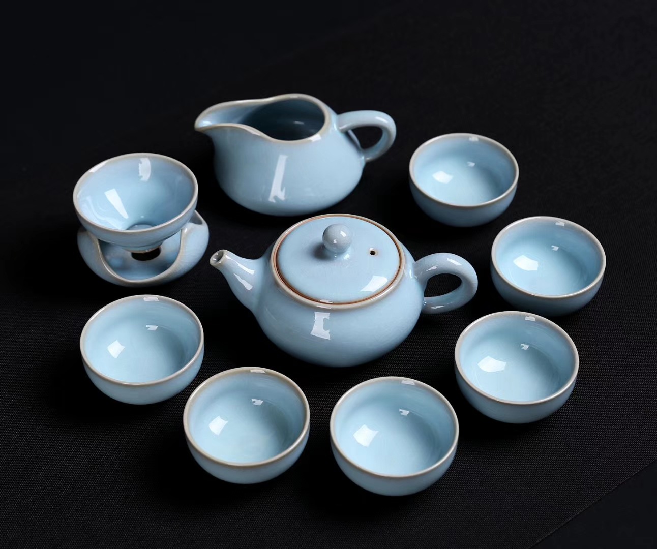 原产地汝窑开片养线汝窑茶具盖碗 茶壶汝瓷功夫茶具套装厂家批发