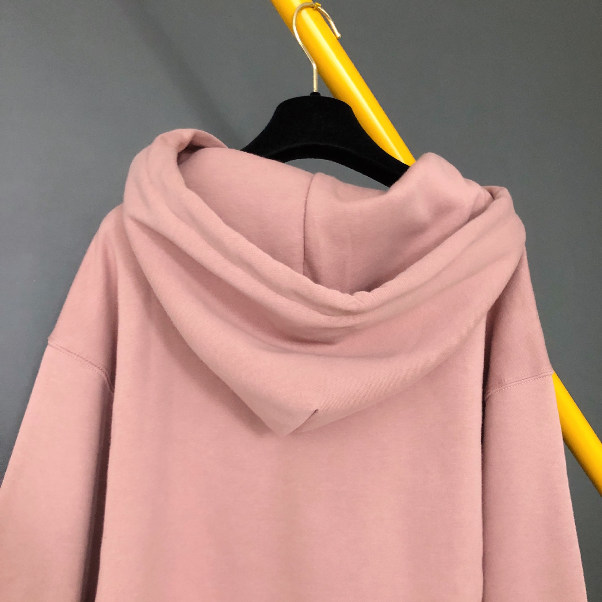 现货基本款字母印花抽绳连帽脏粉色加绒卫衣加绒卫裤套装