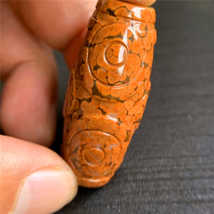 西藏海螺化石藏式佛教法螺天珠六眼吊坠红黄底色项链配饰(已出)