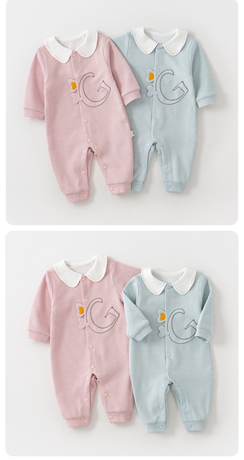 厂家发货 婴格朗迪双层连体爬服两色可选翻领宝宝爬爬装