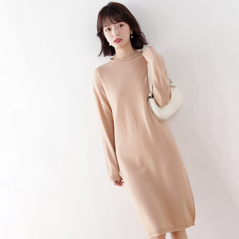 半高领包臀毛衣裙女秋冬修身显瘦中长款针织连衣薄款打底羊毛裙