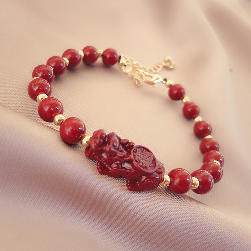 天然朱砂貔貅手链女本命年转运招财红色手串批发秋冬新款直播批发