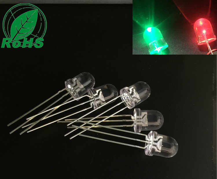 10mm双色led灯珠10mm红翠绿透明共阳f10mm红绿双色led发光二极管