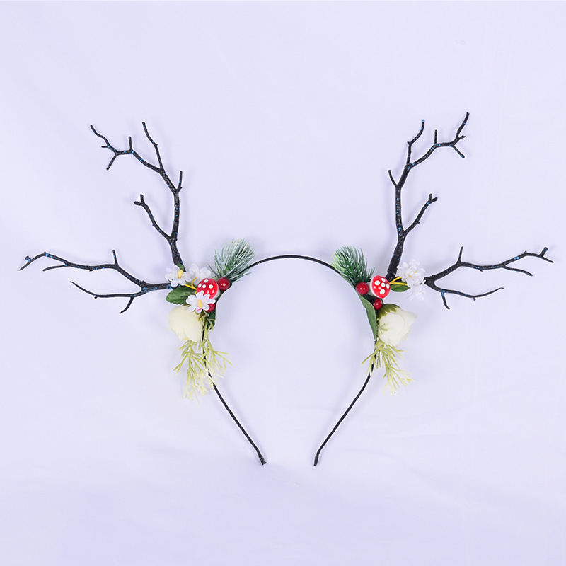 圣诞节发箍森系鹿角发带树枝长角麋鹿可爱成人儿童派对摄影头箍女