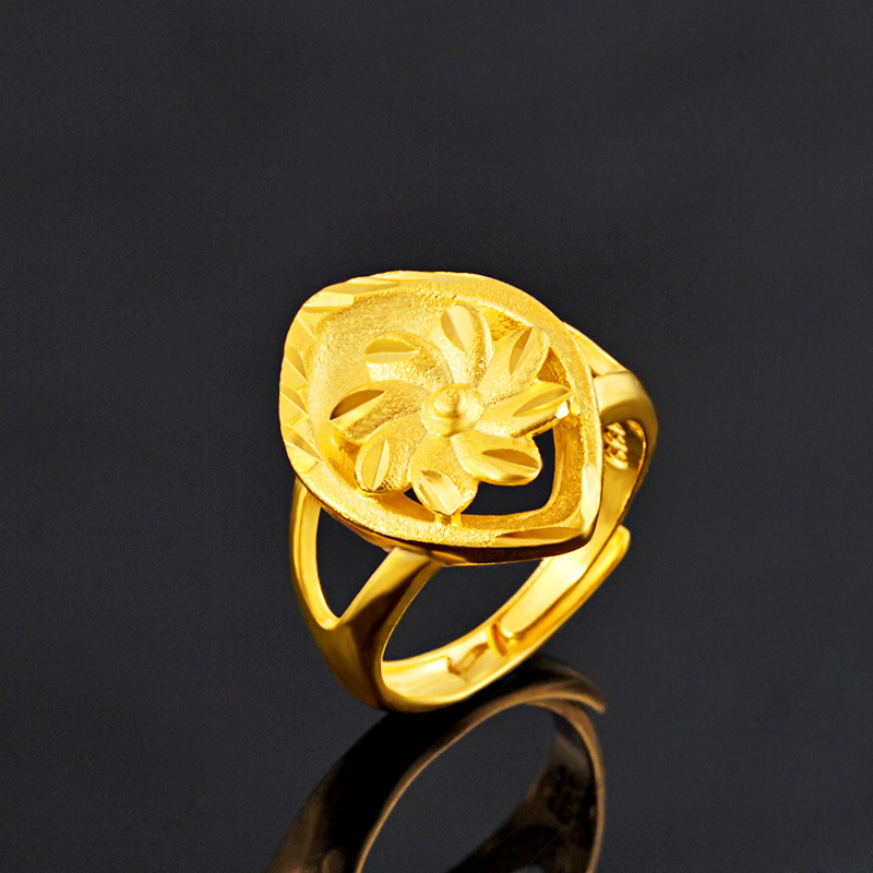 仿真金镀24k金戒指女欧币越南沙金活口可调节大花戒子食指环