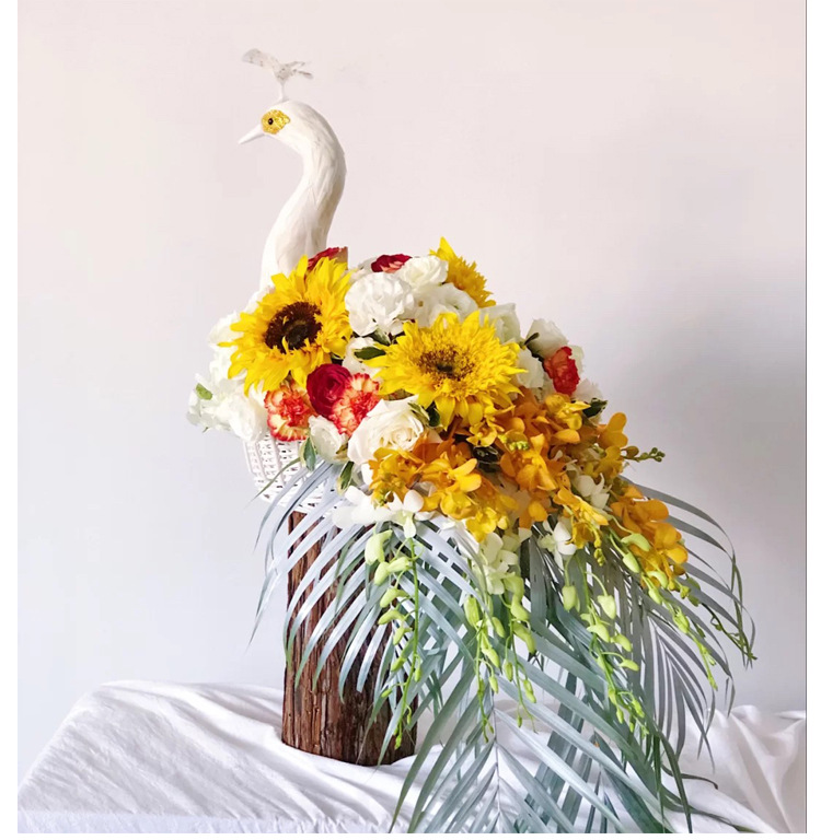 仿真孔雀头模型开业花篮装饰材料婚车装饰摆件 鲜花花艺孔雀花篮