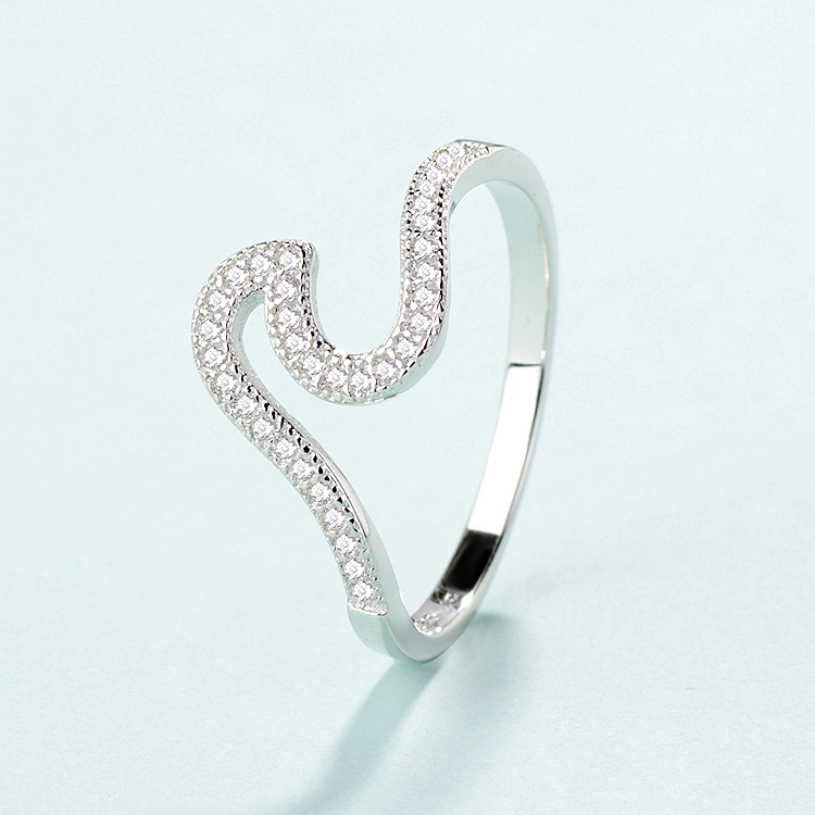 亚马逊跨境时尚爆款手饰品 925纯银海浪戒指 微镶锆石波浪指环女
