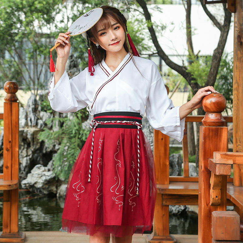 汉服女夏改良交领襦裙中国风古装日常装学生班校服汉元素古风套装