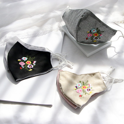 最新款刺绣精致防尘口罩可重复水洗纯棉透气面罩立体绣花防晒口罩