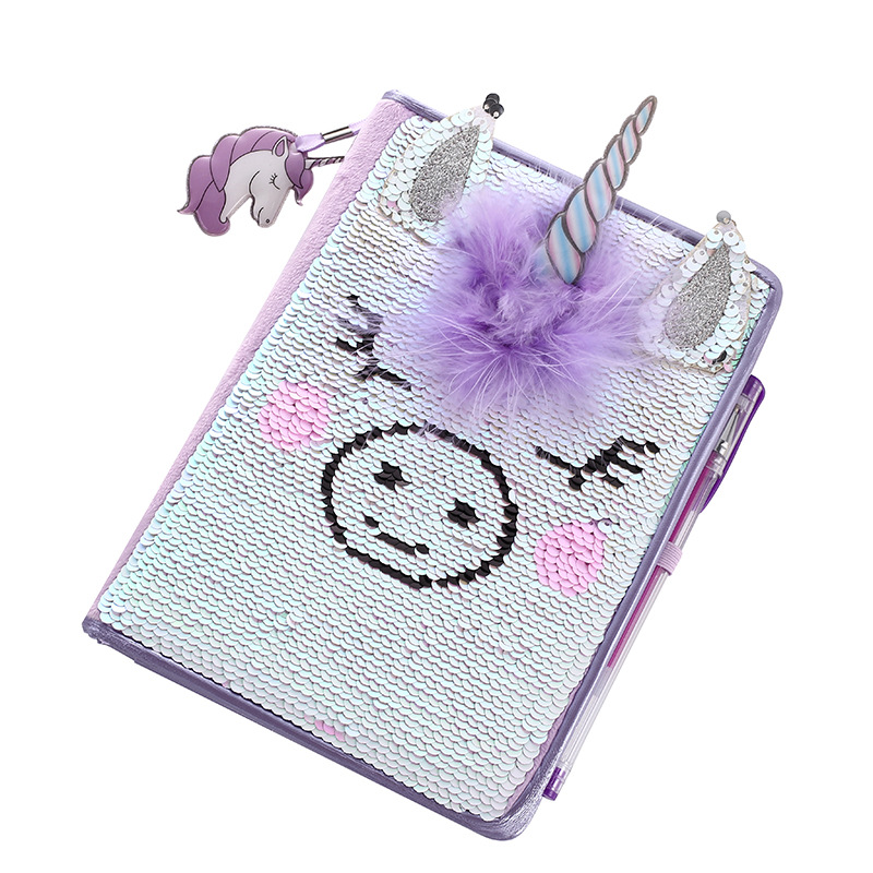 Cute Unicorn Plush Sequins Notebook Printing Sequins Hand Account Stationery Girl Heart Diary Customized Custom