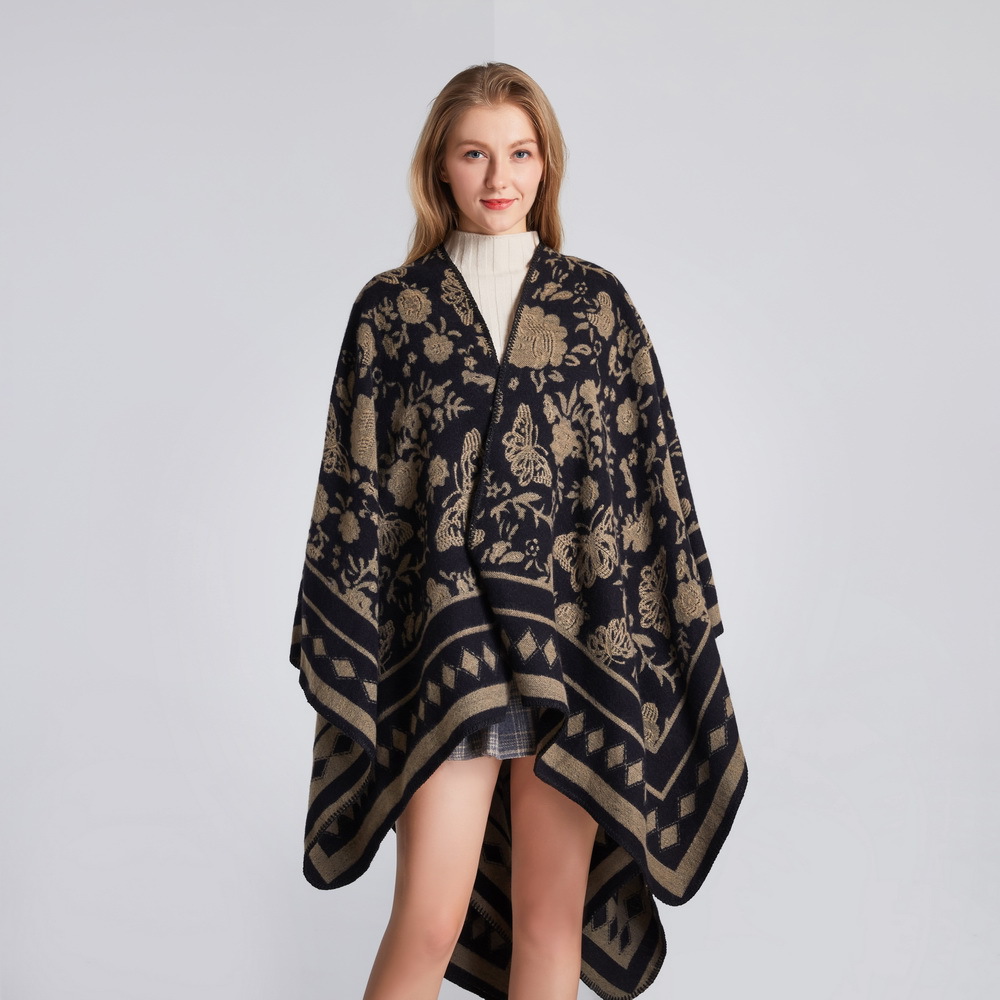 工厂直销女士围巾披肩欧美时尚秋冬加厚披肩斗篷旅游露营外搭披风