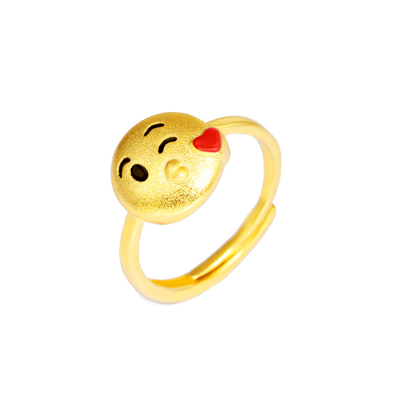 沙金开口镀金网红指环可爱萌物笑脸口红表情包学生少女风戒指