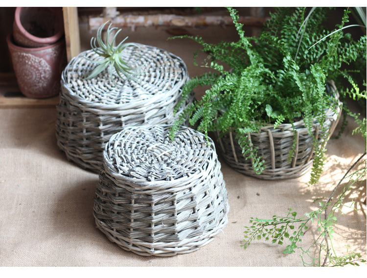 手工编织柳编花篮花盆花园园艺庭院阳台装饰杂货草编花器复古做旧