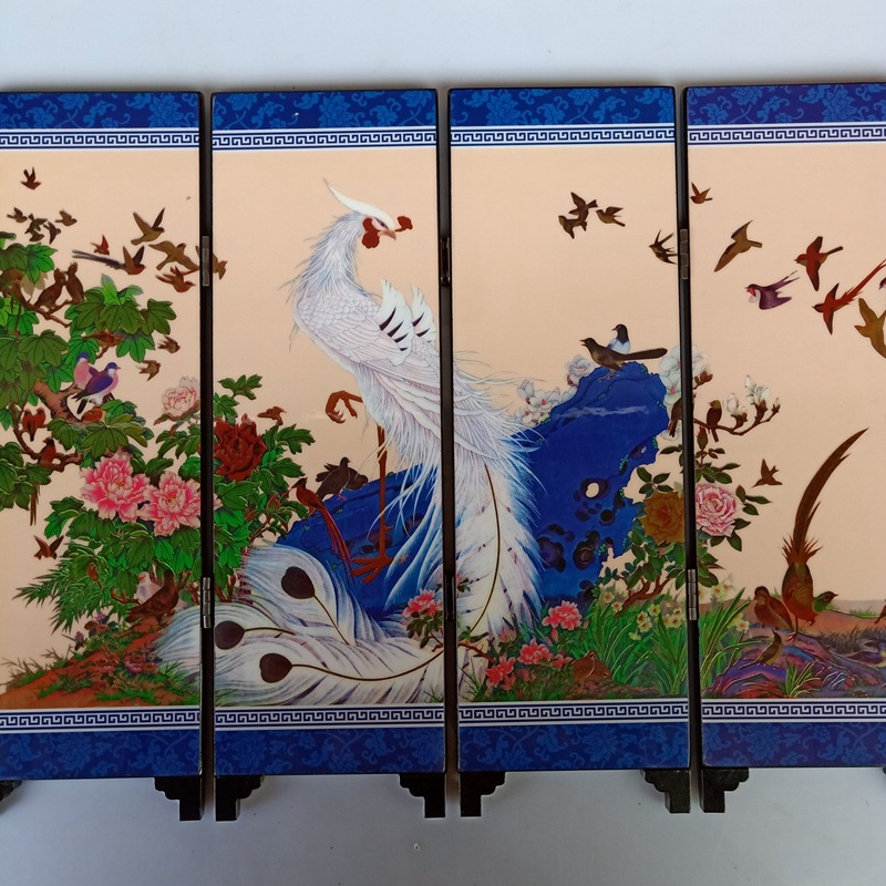 小屏风百鸟朝凤木器漆器古董古玩收藏仿古做旧工艺品古玩杂项屏风