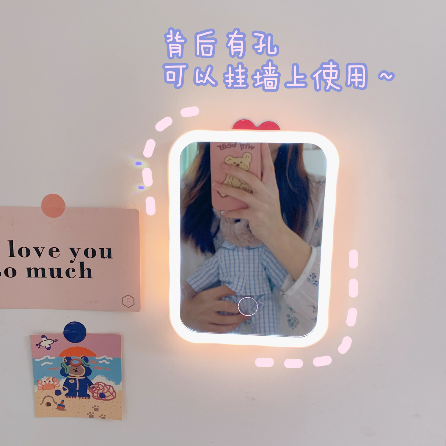 Japanese Cute Desktop Makeup Mirror with Light Led Large Internet Celebrity Cosmetic Mirror Foldable and Portable Makeup Mirror