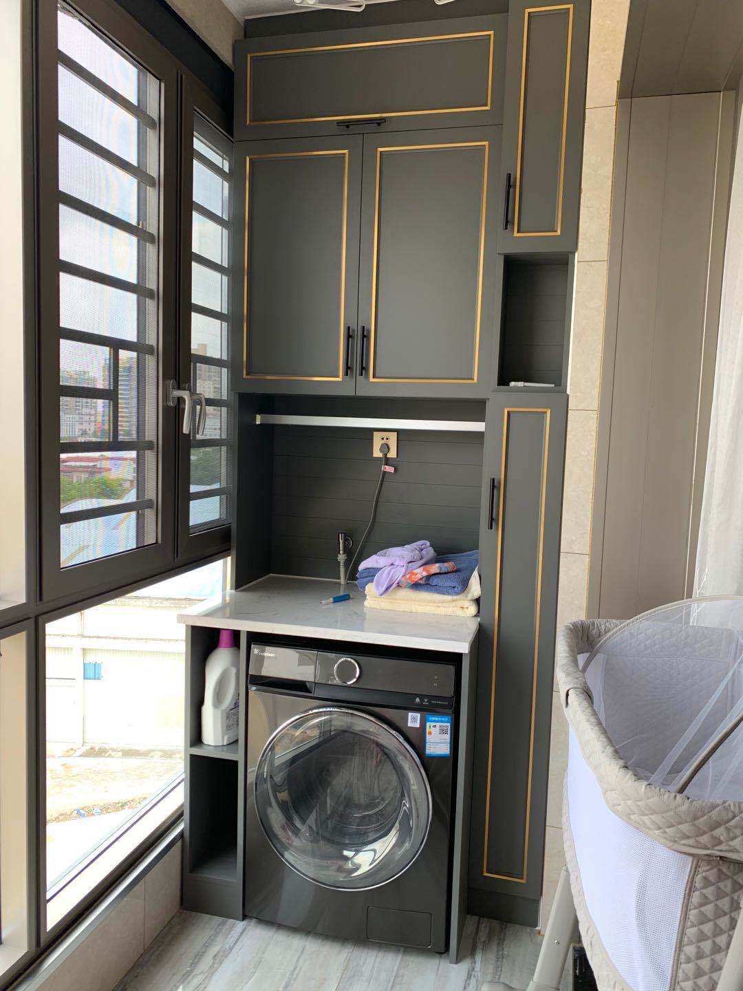 极简轻奢全铝阳台柜 带瓷盆吊柜强收纳组合型阳台洗衣机柜 可定制