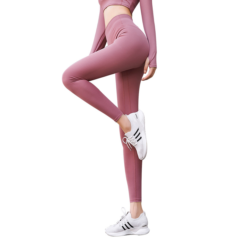 European and American Seamless Belly Contraction Quick-Drying Women's Peach Fitness Exercise Tight High Waist Nude Feel Running Hip Raise Yoga Pants