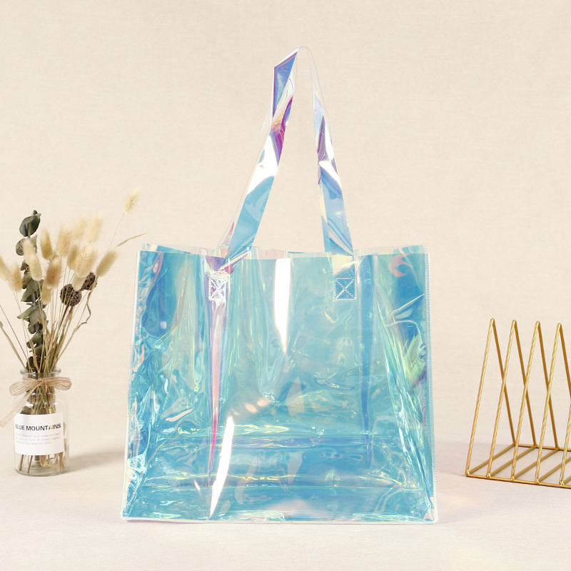 pvc镭射购物手提袋定制 pvc透明塑料礼品手提包镭射炫彩pvc包装袋