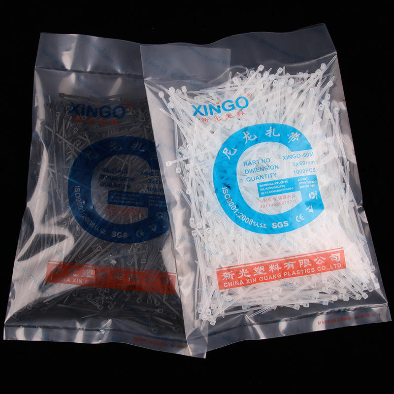 新光厂家直销 3*60mm尼龙黑色束线带白色小号细扎条 塑料捆绑扎带