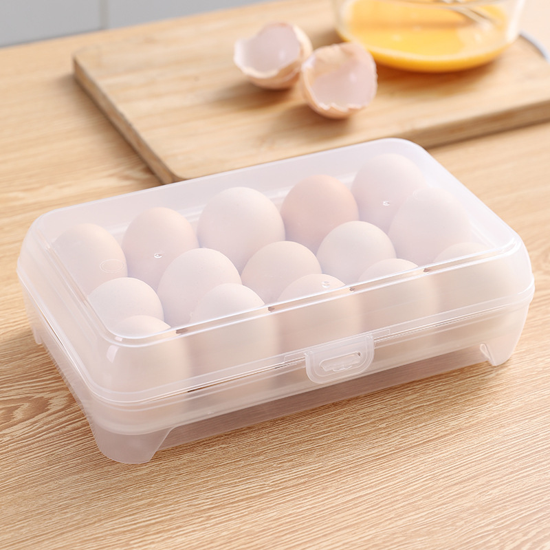 Kitchen 15-Grid Refrigerator Egg Storage Box Crisper Plastic Portable Food Storage Storage Box Transparent Egg Carton Box