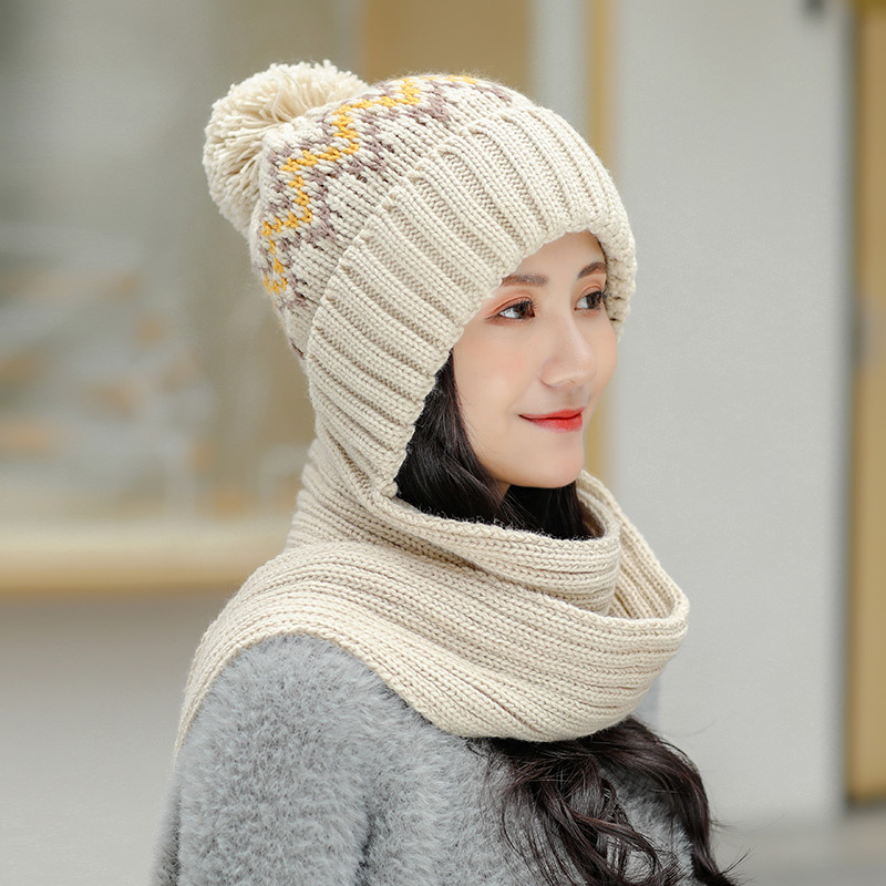 围巾一体帽子秋冬天女士骑车防寒护耳毛线帽韩版潮针织围脖连体帽